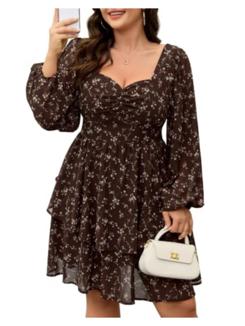 Plus Size Floral Chiffon Romper Long Sleeve Short Jumpsuit